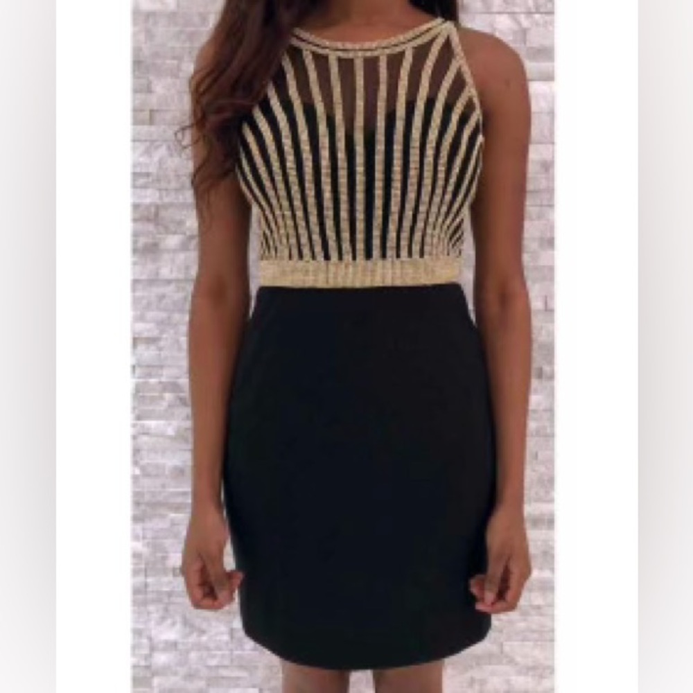 NWT Jovani Black/Gold Embellished Mini Dress